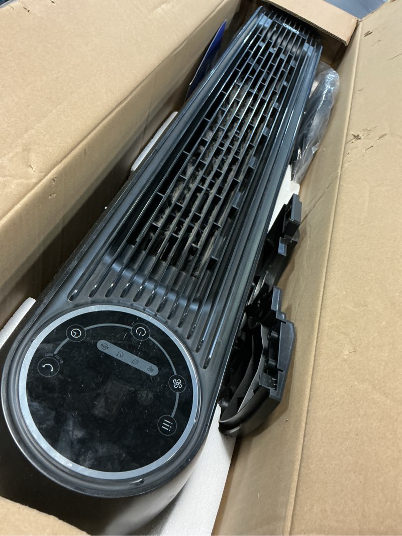 Condition photo showing As Is for dreo tower fan for bedroom, smart oscillating quiet floor fans, standing bladeless fan with remote and wifi voice control, 4 modes, 4 speeds, 8h timer, 28db, works with alexa/google black