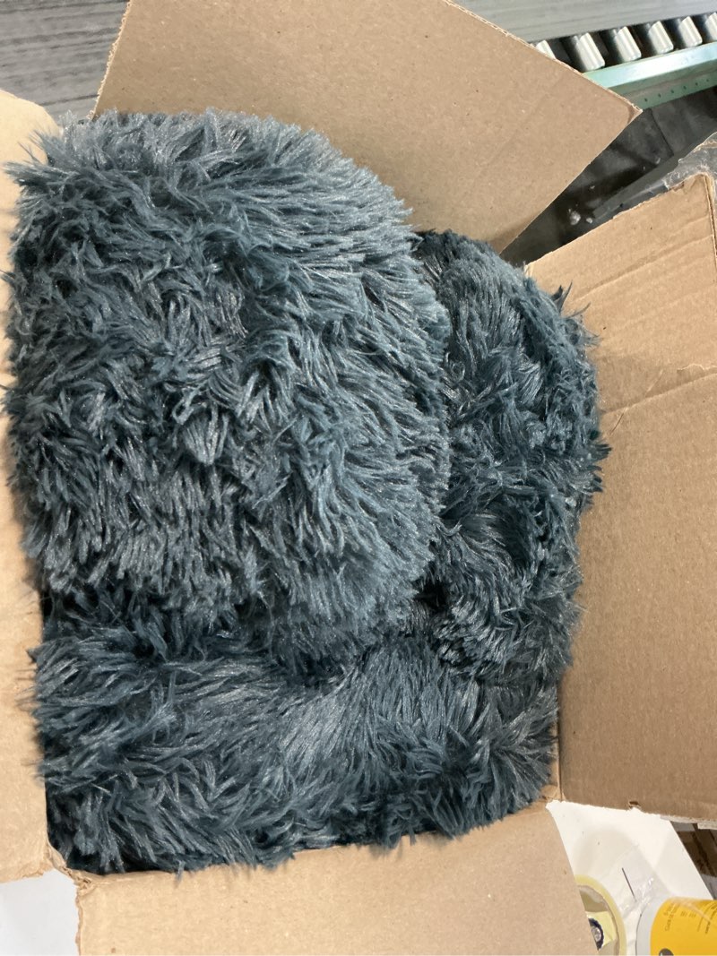 Condition photo showing Good Condition for WESTERN HOME WH Calming Dog & Cat Donut Cuddler, Anti-Anxiety Warming Cozy Soft Round Bed, Fluffy Faux Fur Plush Cushion for Small Medium Dogs and Cats (20"/24"/27"/30") 30.0"L x 30.0"W x 8.0"Th Navy Grey