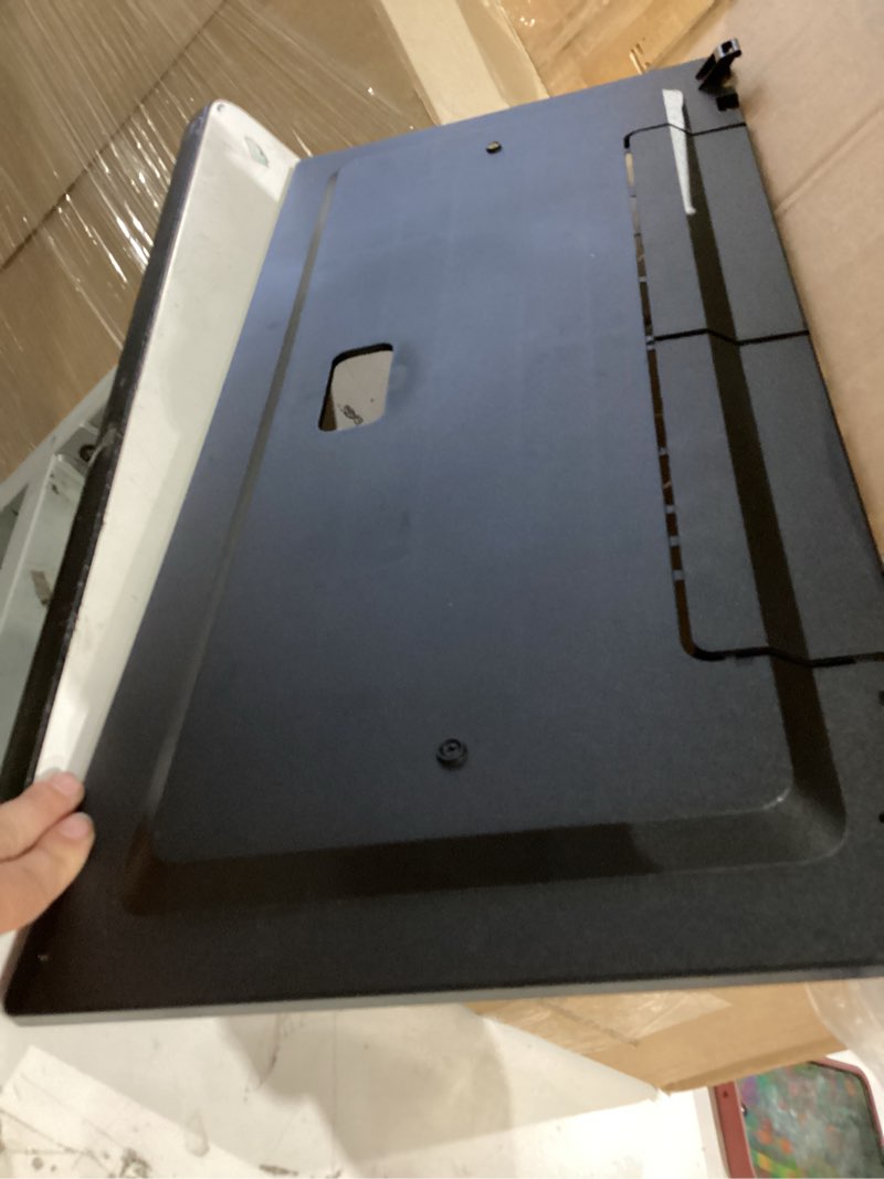 Condition photo showing As Is for led aquarium hood, fish tank cover with adjustable brightness white tube light, replaceable full-length bulb, fits 24-inch framed aquariums, black white light tube black