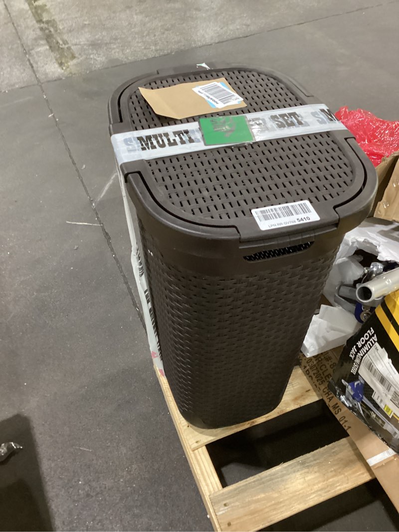 Condition photo showing Good Condition for Mind Reader Slim Laundry Hamper with Lid, 60L Clothes Basket, Premium Wicker Design, Plastic, Brown