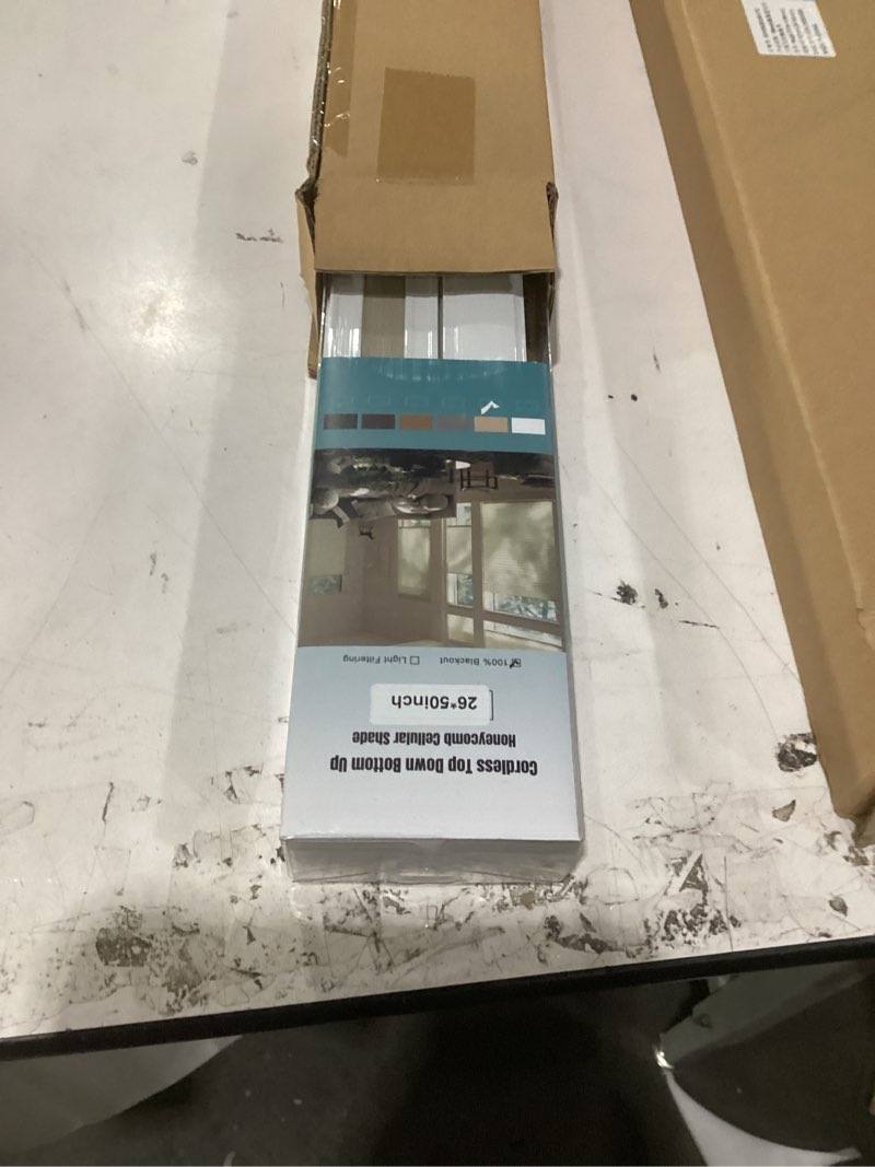 Condition photo showing New/Like New for myshade top down bottom up cordless cellular shades - blackout blinds for indoor windows - room darkening - easy to install - 26" w x 50" h (beige)
