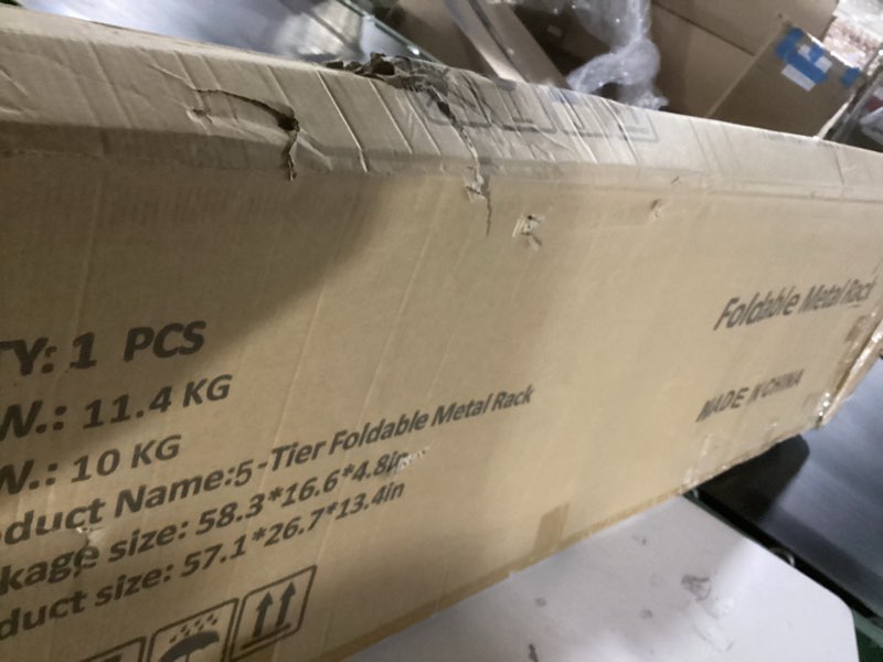 Condition photo showing New/Like New for himix storage shelves with 20 hooks, 5-tier collapsible organization storage rack bookshelf folding pantry shelves cube shelf wire shelving holds 440 ibs for garage kitchen room, black 5-tier black