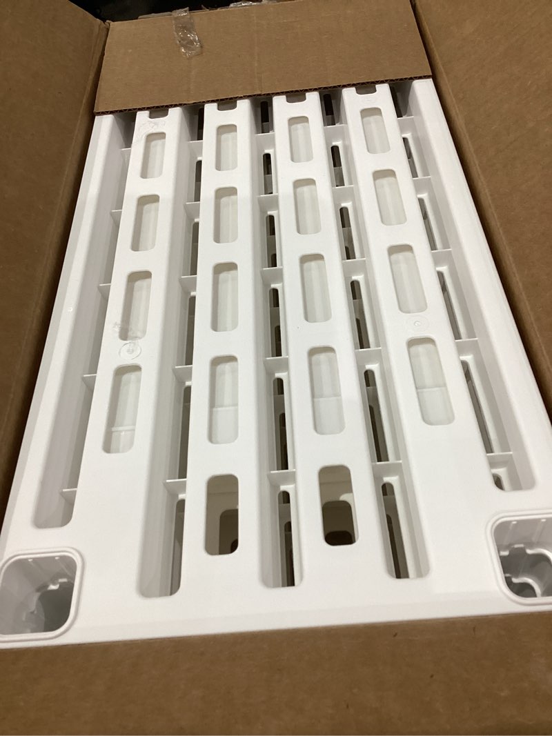 Condition photo showing Good Condition for iris usa 4-shelf light duty plastic storage shelves, 200lb capacity, 48" h x 24" w x 12" d, medium modular shelving unit storage organizer for bathroom, laundry, garage & home, storage rack - white white 4 tier | 12"d x 24"w x 48"h