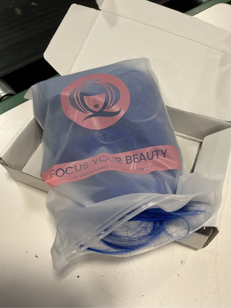 Condition photo showing Good Condition for blue platinum blonde highlight long wavy wig with curtain bang 26 inch ombre blue blonde wig synthetic heat resistant for women daily party used. blue platinum blonde highlight 26 in