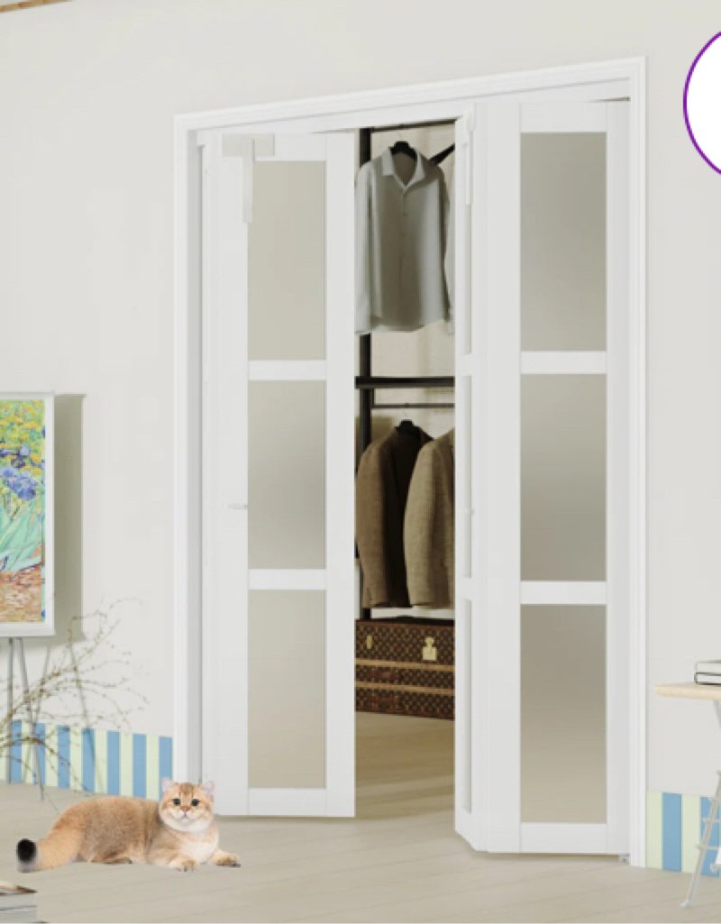 3 - Lite 78\" Frosted Glass Double Bi - Fold Doors for 80\" Door