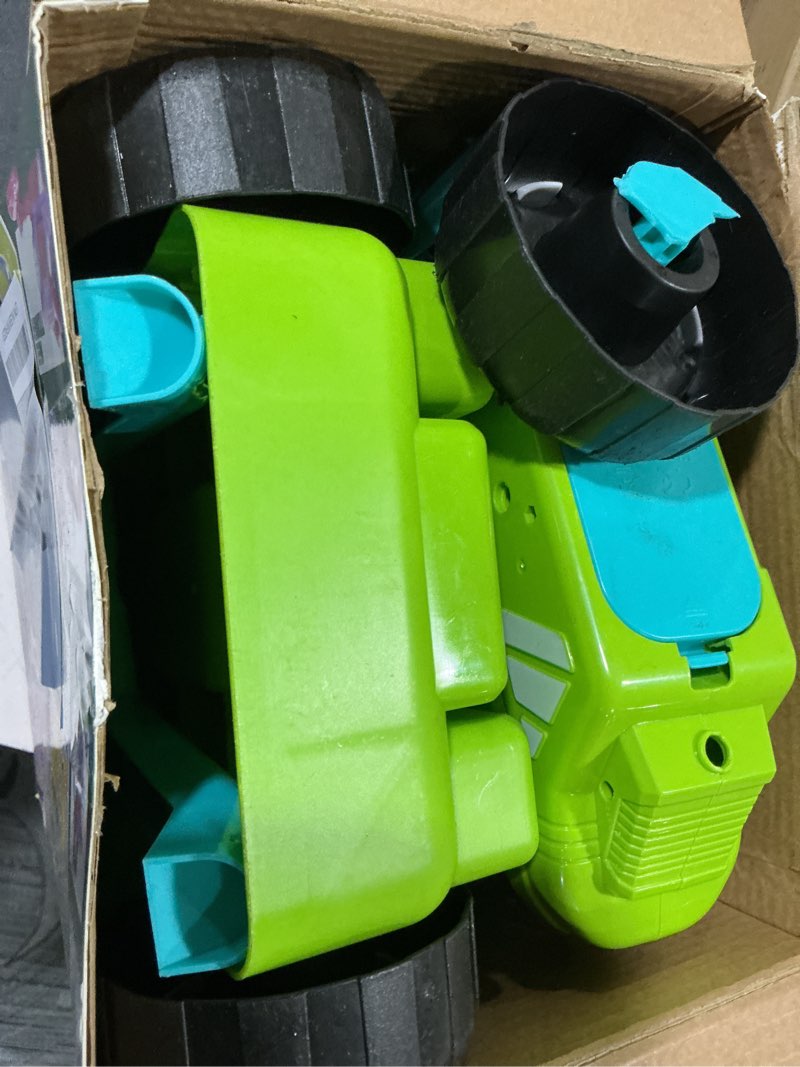 Condition photo showing As Is for bubble lawn mower for kids, 3-in-1 bubble machine blower with 10 bubble solution, outdoor push toys for toddlers ages 3-8, birthday easter summer gift for boys girls 3 4 5 6 7 8 year old green