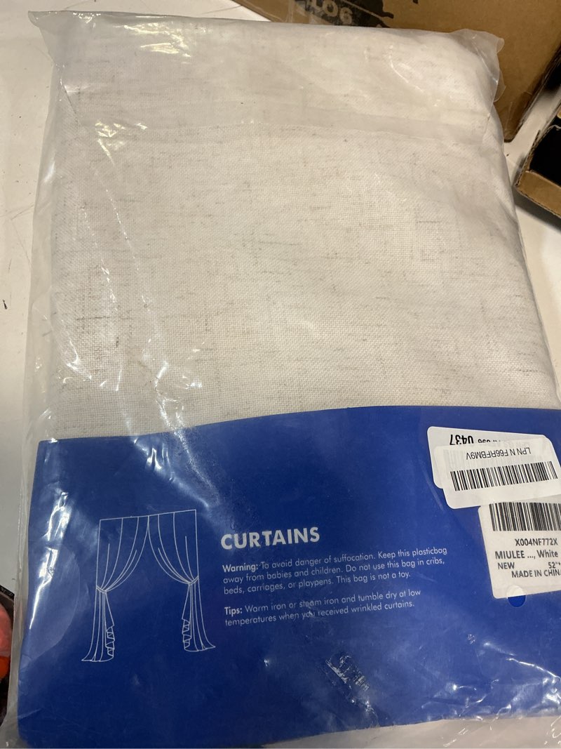 Condition photo showing New/Like New for miulee non-see-through privacy linen curtains 52w x 63l inch white | 2 panels, light filtering, semi sheer window curtains, farmhouse textured, back tab drapes for bedroom living room 52"w x 63"l (pack of 2) white