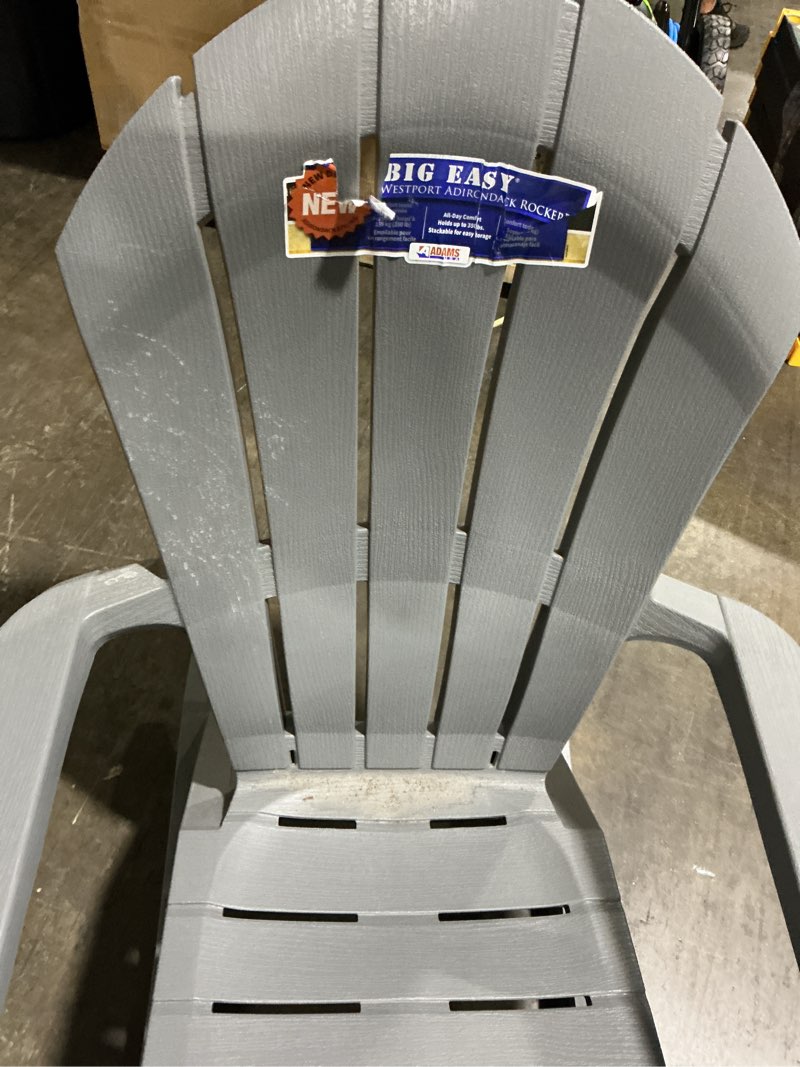 Condition photo showing As Is for adams patio big easy westport adirondack chair grey resin frame rocking chair with slat seat