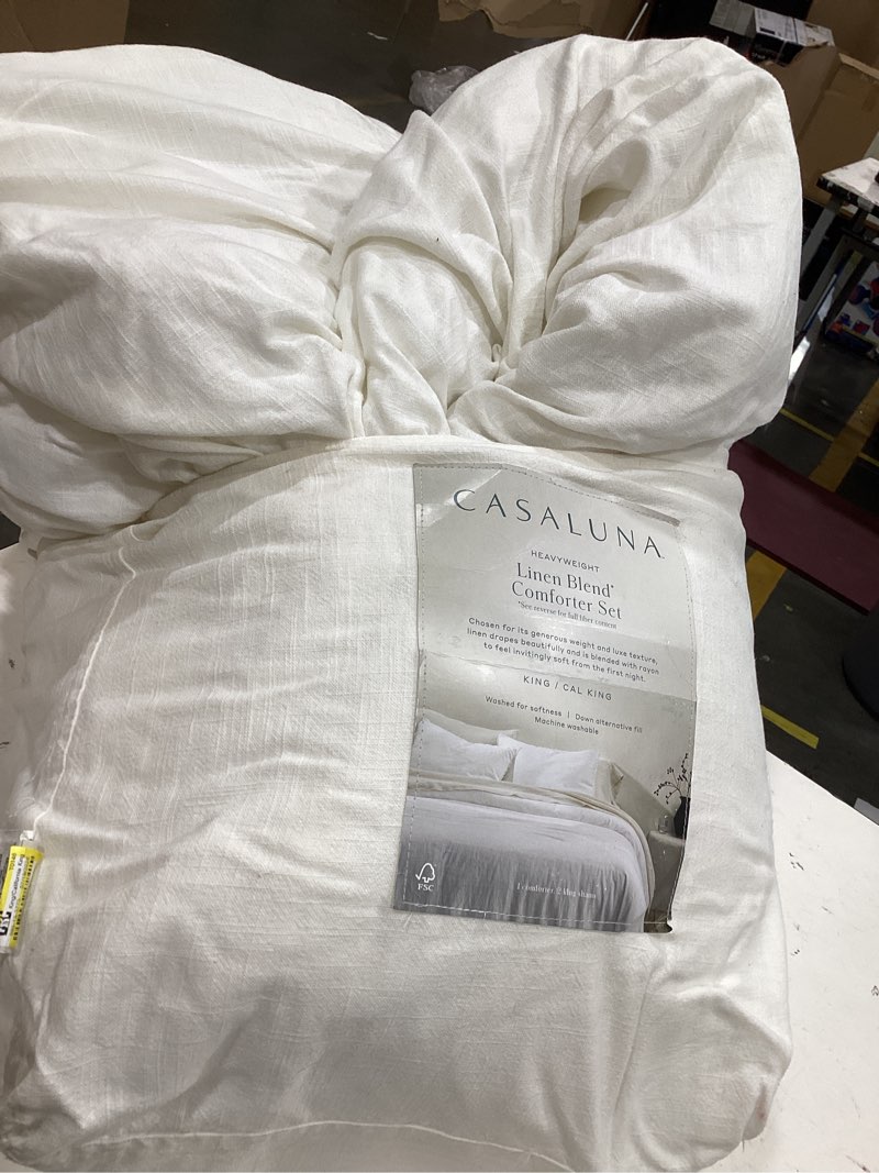 Condition photo showing As Is for king/california heavyweight linen blend comforter & sham set white - casaluna?