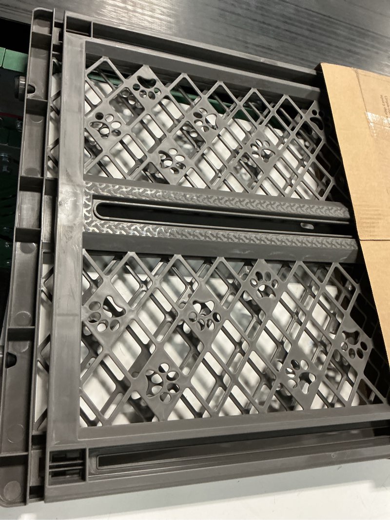 Condition photo showing Good Condition for mypet north states paws portable pet gate: 26-40" wide. pressure mount. no tools needed. made in usa, 23" tall, expandable, durable dog gates for doorways, fieldstone gray