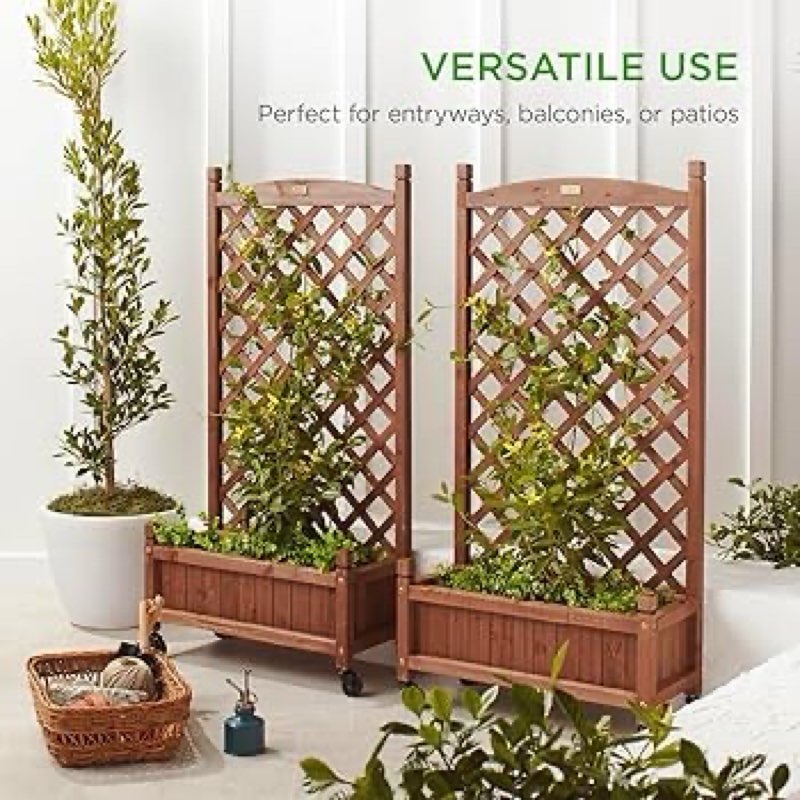 Arlmont & Co. Wooden Raised Garden Bed for Outdoor, Deep Large Planter Box with Diamond Lattice Trellis for Climbing Plants, Gardening, Vegetables(3× 2× 6FT)