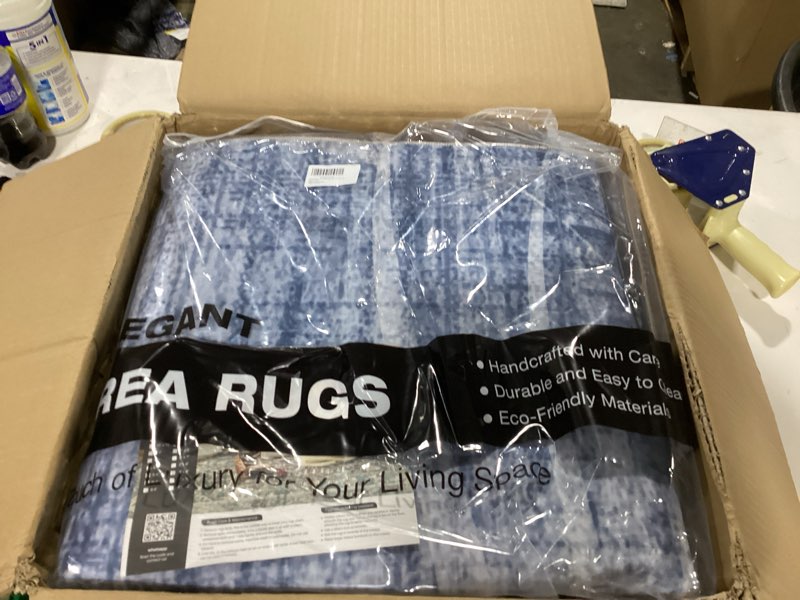 Condition photo showing Good Condition for Similar to WITSHOCK Washable Rugs 8x10 Modern Area Rugs, Thin Rug for Living Bedroom Dining Room Nursery Kitchen Office, Wave Striped Rugs Indoor Carpet Soft Non Slip Stain Resistant Home Decor, Blue 8' x 10' (Rectangular) Blue