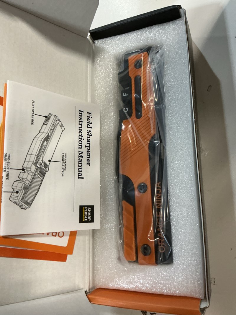 Condition photo showing Good Condition for Orange Ninja Pocket Knife Sharpener with Guided Diamond Whetstones – 8-in-1 Tool Sharpener for EDC, Outdoor, Hunting & Camping Knives - Includes Diamond Rod, Leather Strop & Fire Starter