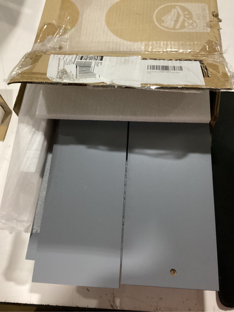 Condition photo showing Good Condition for tangkula bathroom medicine cabinet with mirror, wall mounted wooden hanging organizer with doors and shelves, bathroom wall mirror cabinet (mirror doors, gray) grey mirror doors