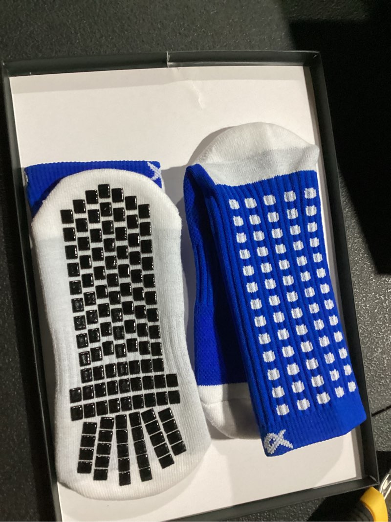 Condition photo showing New/Like New for lux anti slip soccer socks, non slip football/basketball/hockey sports grip pads socks