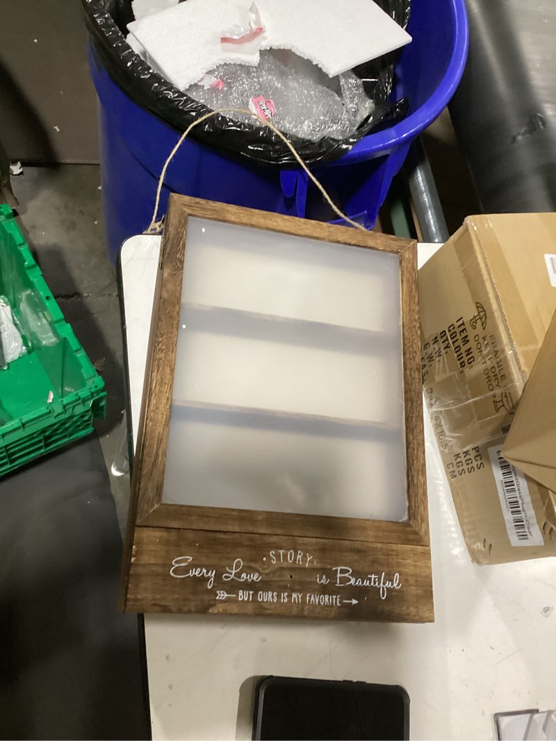 Condition photo showing Good Condition for aw bridal 11x16 large shadow box picture frames deep shadow boxes display cases with removable shelves and drawers, brown wooden memory boxes for keepsakes with slot christmas decorations gifts brown?love story? 11x16 in