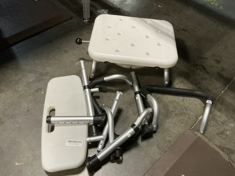 Condition photo showing As Is for swivel shower chair: 400 lbs heavy duty shower chair for elderly disabled injured - height adjustable shower stool with arms & back - non-slip rotating shower bench seat for tubs (dark blue)