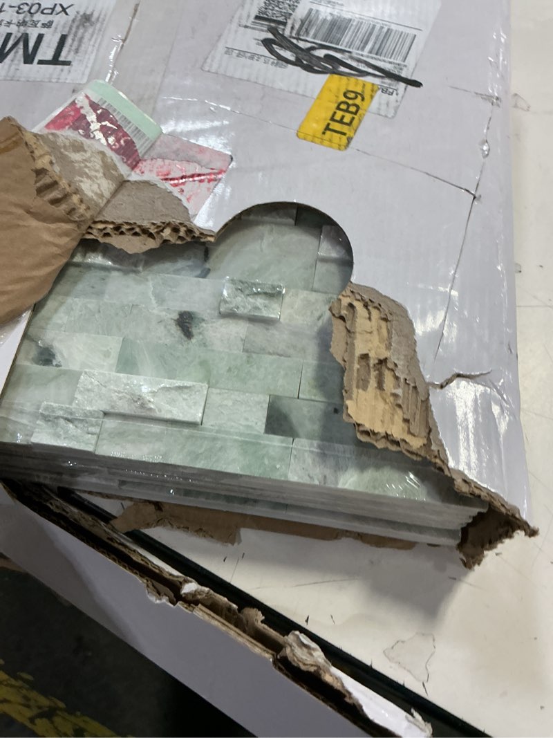 Condition photo showing New/Like New for SUNWINGS Peel and Stick Mosaic Natural 3D Stone Self Adhesive Tiles, 12" x 11" 5-Sheet Stick on Backsplash for Kitchen Bathroom Fireplace Vanity, Green Emerald Green 11.54*10.75*0.31inch(5 sheets)