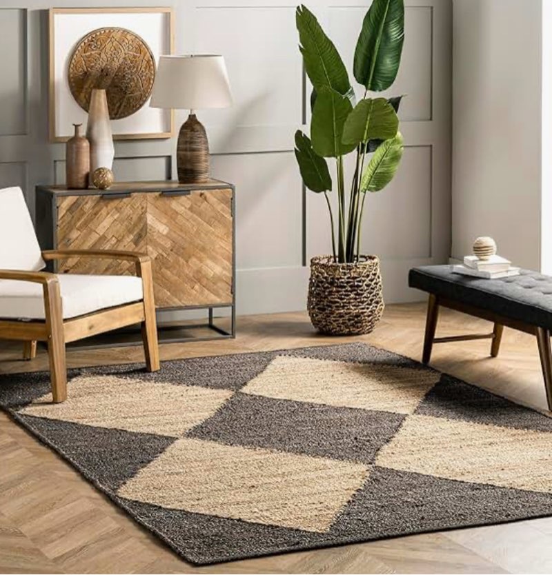 nuLOOM Pandora Diamond Jute Area Rug, 5' x 8', Black 5 x 8 Feet Black