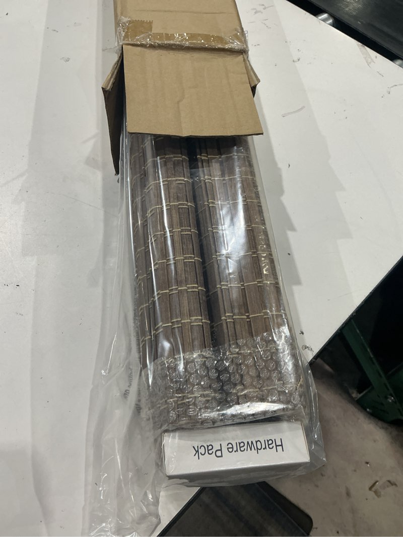 Condition photo showing Good Condition for lazblinds cordless bamboo roman shades, privacy blinds for interior windows, room darkening roll up bamboo blinds for home & patio, 22.5" w x 48" h, bdp-driftwood privacy - driftwood 22.5" w x 48" h