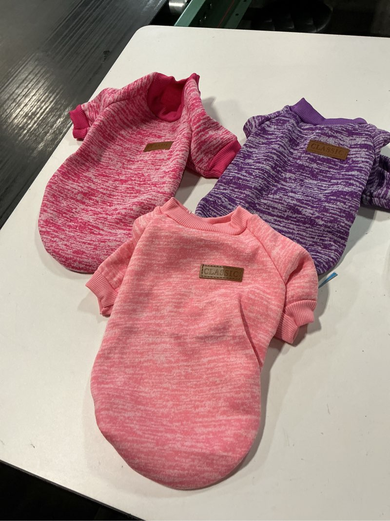 Condition photo showing Good Condition for 3 Pack Dog Sweater, Dog Sweaters for Small Dogs, Warm Soft Pet Clothes for Puppy, Medium Large Cat, Dogs Girl or Boy, Dog Shirt for Winter Christmas (Pink+Purple+HotPink, Medium) Medium Pink+Purple+HotPink