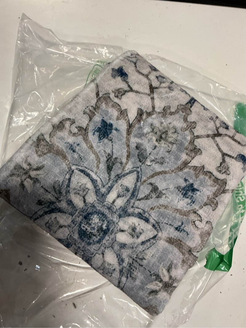 Condition photo showing As Is for releany area rugs small 2'x3' washable non-slip, floral vintage distress medallion carpet for kitchen entryway bathroom, light blue navy gray white blue/white/gray/purple 2' x 3' (rectangular)