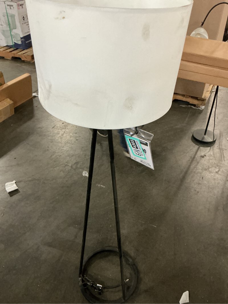 Condition photo showing As Is for higgins 56.25 in. black tripod floor lamp with round base