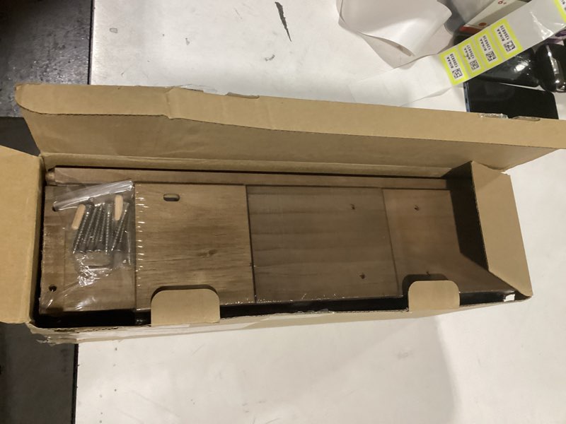 Condition photo showing Good Condition for 34Inch Nursery Book Shelves Wall Mounted, Floating Book Shelf for Kids Coat Rack with 6 Hooks, Wall Hanging Shelf for Baby Nursery Room Organizer ?Patent Number:US-D1058229-S(4, Burlywood) 4 Burlywood