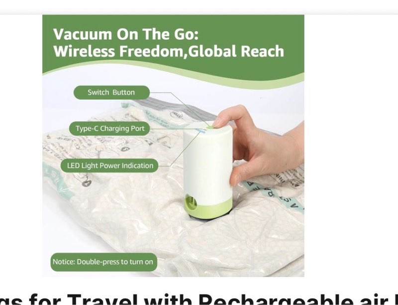 9 packs vacuum bags for travel with rechargeable air pump, 3 sizes vacuum seal bags for clothing, space-saving compression storage bags for travel & closet organization