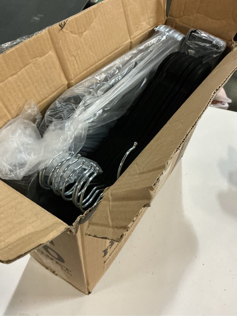 Condition photo showing Good Condition for ZOBER Black Velvet Hangers 50 Pack - Clothes Hangers, Coat Hanger for Pants & Dress Clothes - Non Slip w/ 360 Degree Swivel, Holds up to 10 lbs - Strong Felt Hanger for Clothing Black 50 Pack