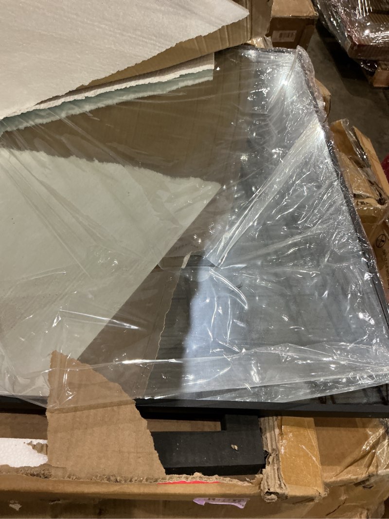 Condition photo showing New/Like New for trahome bathroom vanity mirror for wall, 60" x 30" metal framed rectangular bathroom wall mirror for over sink, hd shatterproof glass, hangs horizontally or vertically(black) matte black 60"l x 30"w