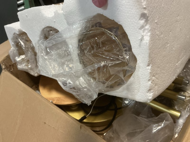 Condition photo showing As Is for hmvpl gold floor lamps for living room, modern floor lamp with shelves, crystal standing lamps with table, brass tall lamp with crystal shade, on/off switch, mid century corner floor lamp for bedroom gold crystal