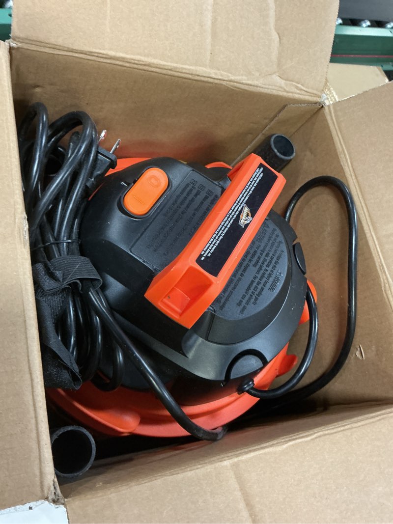Condition photo showing As Is for Armor All VO405P 0901 4 Gallon Wet/Dry Vac 2.0 Peak HP Shop Vacuum with Nozzles & Brush,Black/Orange 4 Gal Vac
