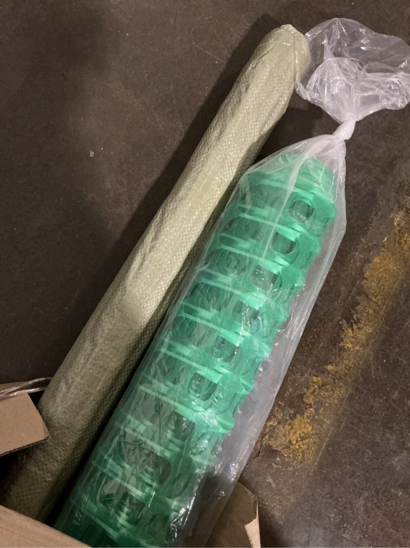 Condition photo showing Good Condition for plastic fencing temporary fenc with posts, snow fence 40in x 100 ft with stakes, reusable safety fence, construction fence, plastic fence roll, construction fencing for garden, pool, lawn deer green 40 inches x 100?25 4-foot stakes