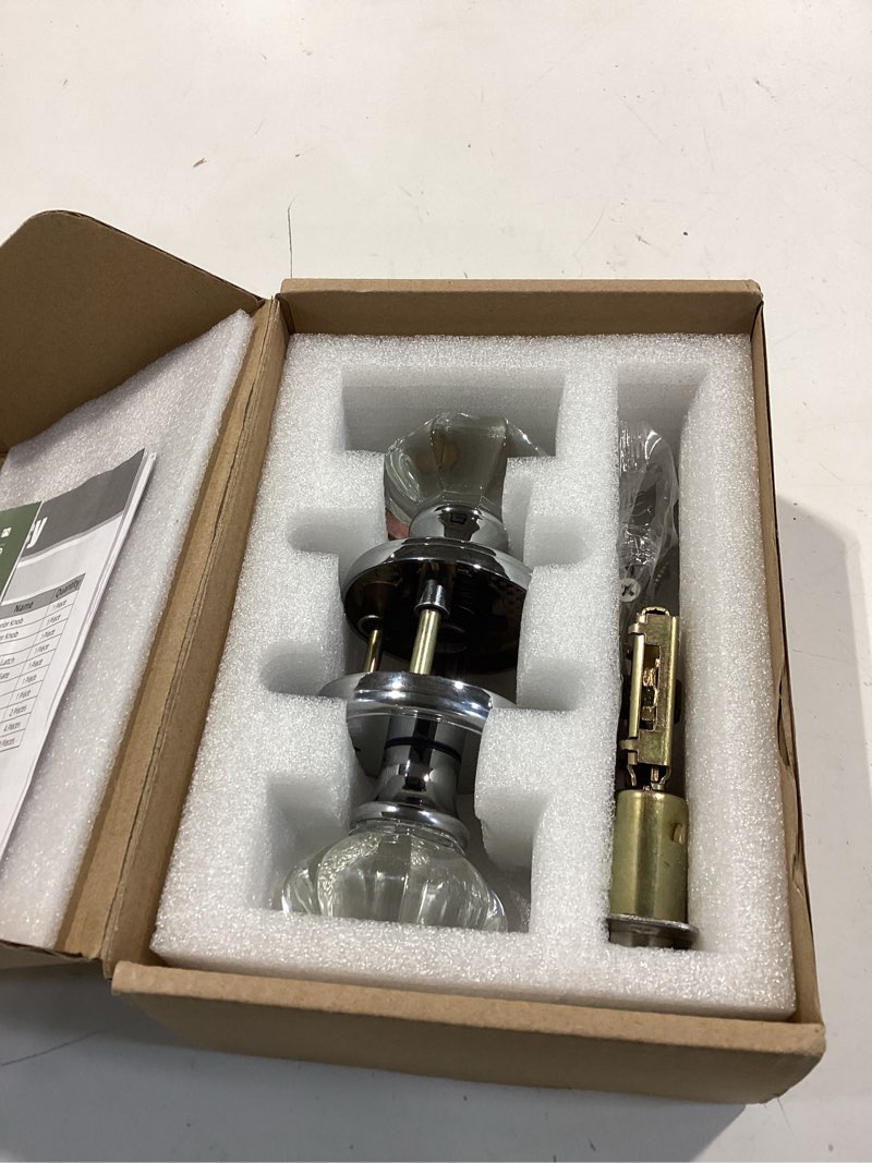 Condition photo showing New/Like New for 1 pack crystal door knob, octagon shaped glass door knobs interior with lock, polished chrome door knobs interior glass 1 polished chrome
