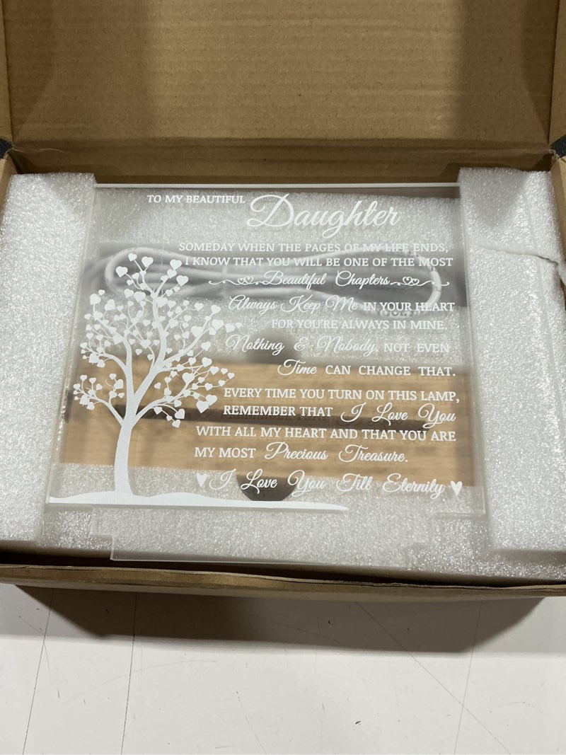 Condition photo showing Good Condition for daughter keepsake gift - lamp of love, square acrylic plaque gift for daughter, meaningful message on display, unique birthday gift for daughter, best gift idea for christmas, gift to daughter from