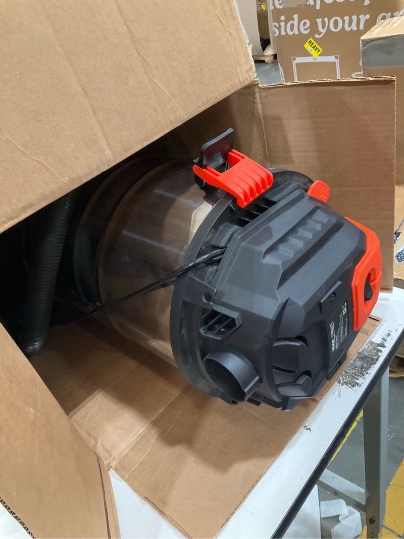 Condition photo showing As Is for vevor shop vac, 8 gallon wet dry shop vacuum, 6 peak hp with one-button self-cleaning, dual-filter, 900w input power, 1.25in x 7ft hose, 9.8ft cord, metal tank for jobsite, workshop, garage, home 8 gal+6 peak hp+wet/dry