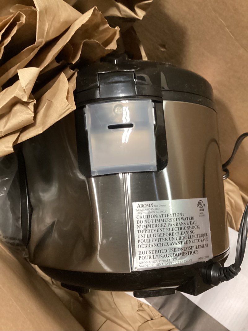 Condition photo showing As Is for AROMA Professional Digital Rice Cooker, Multicooker, 4-Cup (Uncooked) / 8-Cup (Cooked), Steamer, Slow Cooker, Oatmeal Cooker, STS, Auto Keep Warm, 2 Qt, Stainless Steel Exterior, ARC-954SBD 4-Cup Uncooked rice