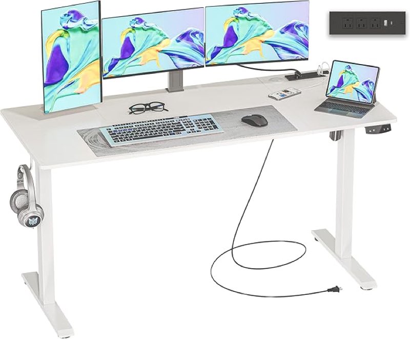 JOISCOPE 48 x 24 inch Adjustable Electric Standing Desk (3AC, USB, Type-C) with 2 Memory Heights, 25 mm/s Lift Speed, Gaming Study Drafting Sit Stand Desk for Home Office Bedroom, Black ?Classic?48 inches white 