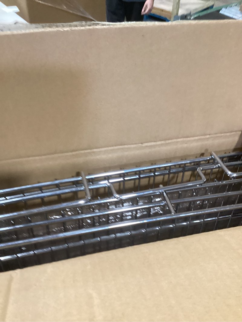 Condition photo showing As Is for 2 tier pull out cabinet organizer, 23" w x 21" d heavy-duty metal sliding drawer shelf for kitchen cabinets, chrome, doesn't include door fittings 2 tier 23*21 in