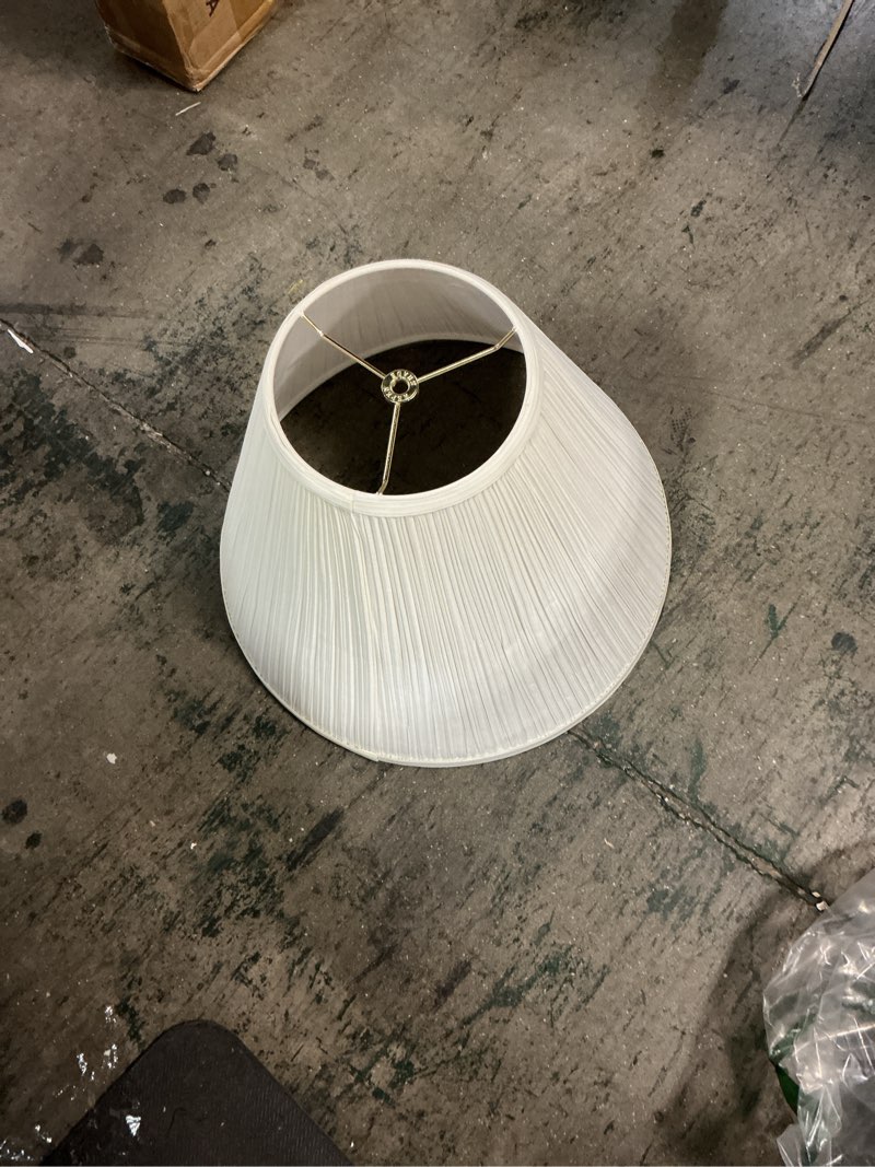 Condition photo showing As Is for Aspen Creative 33137, Mushroom Shaped Pleated Traditional Spider Construction Lamp Shade, White, 9" Top x 18" Bottom x 13" Slant