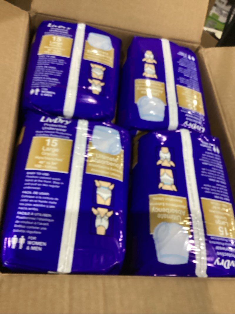 Condition photo showing New/Like New for LivDry Large Ultimate Adult Incontinence Underwear, High Absorbency, Leak Cuff Protection, L, 60-Pack Large (60 Count)