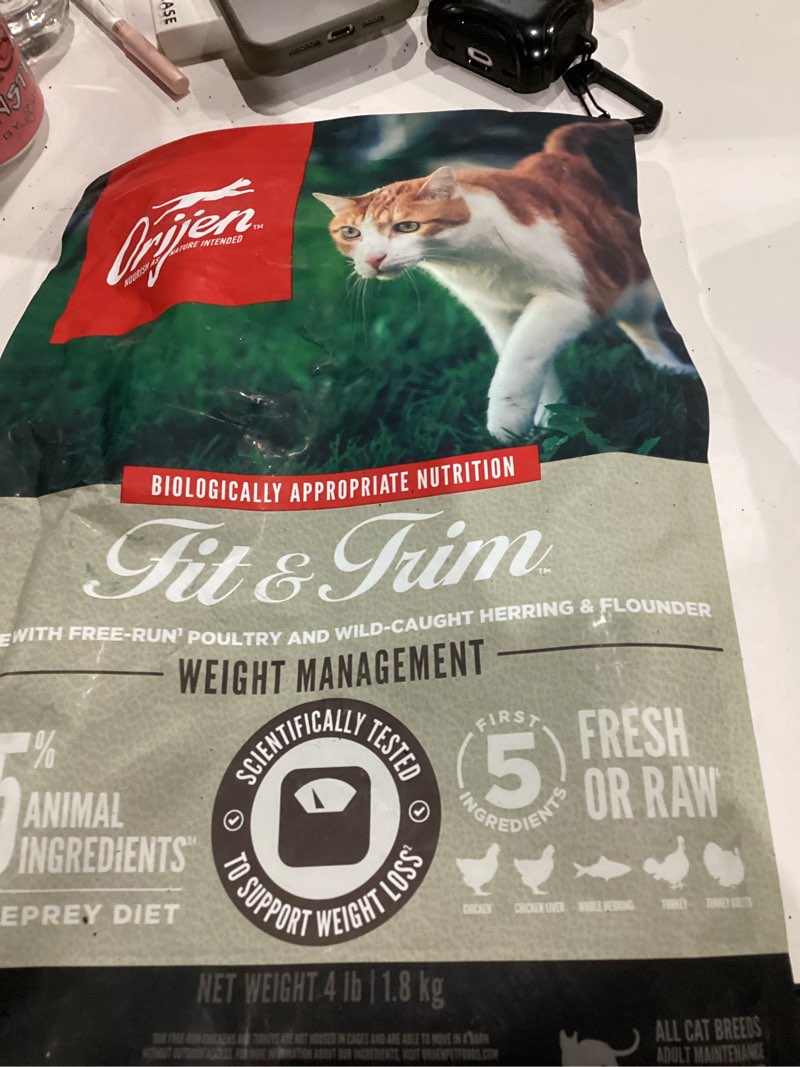 Condition photo showing New/Like New for orijen fit & trim grain free high protein premium dry cat food 4lb bag fit & trim recipe 4 pound (pack of 1)