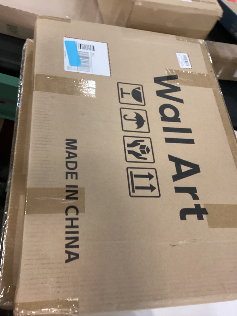 Condition photo showing New/Like New for Framed Boho Botanical Wall Art for Living Room, 3 Piece Bohemian Terracotta Canvas Artwork for Walls, Large Palm Leaf Mountain Sun River Boho Paintings Prints for Bedroom Hallway Wall Decor, 16x24 In 16" W x 24" H x 3Pcs Terracotta Boho-Wood Framed