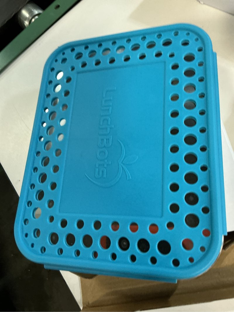 Condition photo showing Good Condition for lunchbots large cinco stainless steel lunch container - five section design holds a variety of foods - metal bento box for kids or adults - dishwasher safe - stainless lid - aqua dots aqua dots 5 section