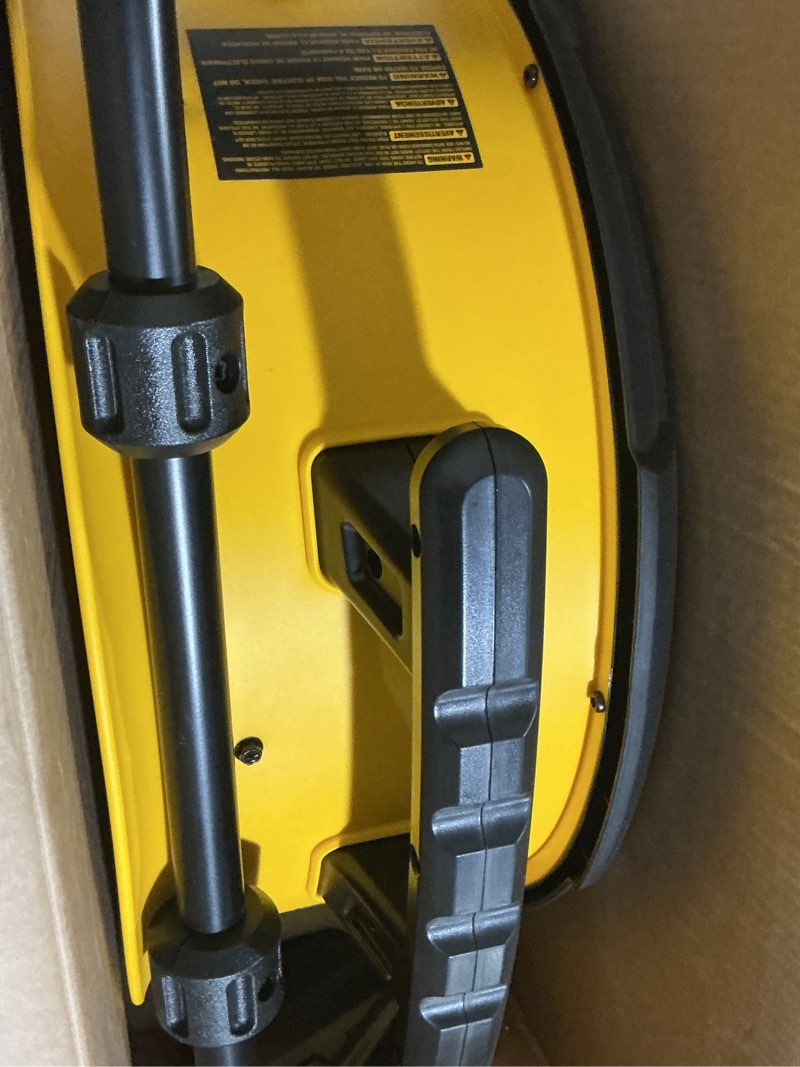 Condition photo showing As Is for dewalt 18 in. 20v cordless ac/dc hybrid 3-speed drum yellow fan with adapter cord (tool only)