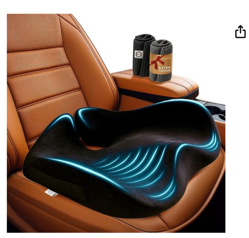 Car Seat Cushion for Driving — Orthopedic Memory Foam Car Seat Pad for Sciatica, Tailbone, and Back Pain Relief for Long Drives. Bonus: with Extra Non-Slip/Washable Cover(Black)