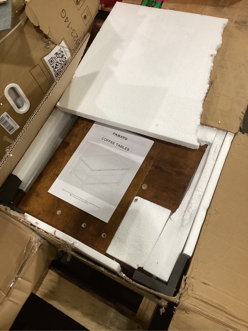 Condition photo showing New/Like New for FABATO Lift Top 4-in-1 Multi-Function Convertible Coffee Table With Storage, Converts to Dining Table for Living Room, Reception Room, Office - Rustic Brown