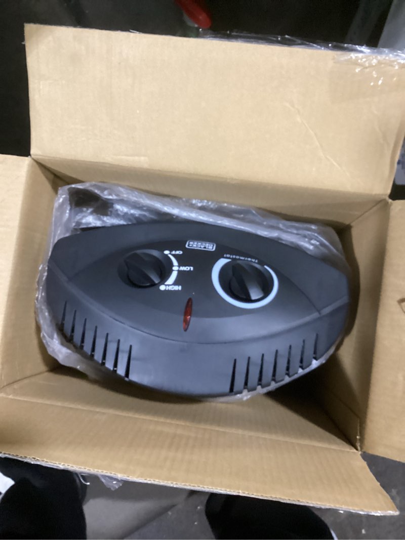 Condition photo showing As Is for BLACK+DECKER Infrared Radiant Quartz Tower Heater, 1500W Space Heater with Adjustable Thermostat, Portable Heater with 2 Settings, Personal Heater for Home and Office, BHTI06, Black Infrared Quartz