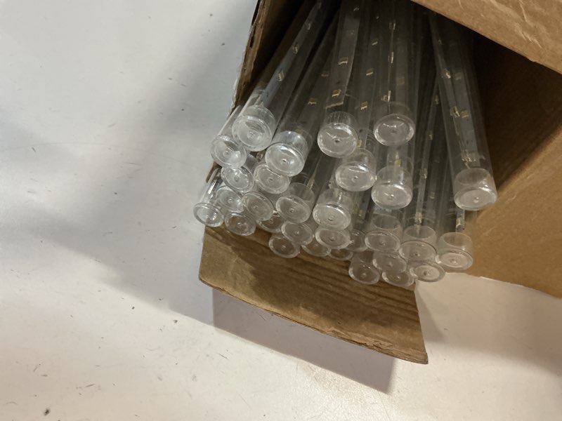Condition photo showing Good Condition for christmas decoration outdoors- 32 tubes (equivalent to 4 sets of 8-tubes) meteor shower rain lights, white falling rain lights for christmas decor xmas tree halloween yard wedding party, ul plug white 32 tubes-12 inch